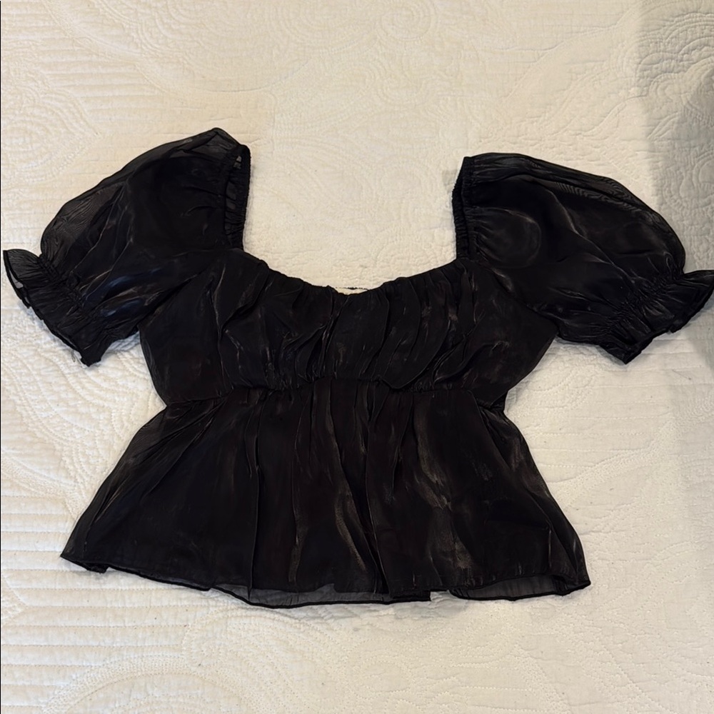 Black Ruffled Puff Sleeve Blouse